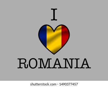 Inscription I LOVE with  simply and beauty heart inside National flag of Beautiful national flag of Romania . original colors and proportion. Simply vector illustration eps10, from countries flag set.