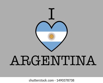 Inscription I LOVE with  simply and beauty heart inside National flag of National flag of Argentine Republic. original colors and proportion. Simply vector illustration, from countries flag set.