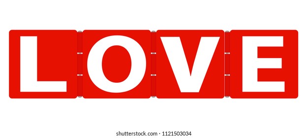 The inscription love is white on red hinges. The inscription love in the form of red loops. Flat design, vector illustration, vector.