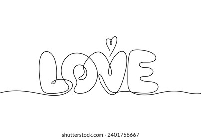 The inscription love written in one line. Valentine's Day. Vector illustration. Images produced without the use of any form of AI software at any stage. 