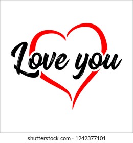 The inscription love you. Abstract heart. Vector illustration for a romantic design for nostalgia weddings. Can be used for cards, invitations, envelopes. Red heart on white.