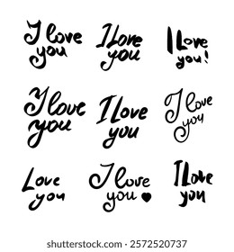 Inscription I love you. Line art illustration for love stickers, congratulations,  messengers, cards design. Valentines Day