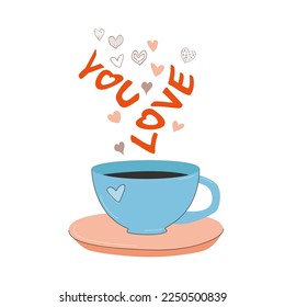 inscription love you more than coffee. cup and heart. card. Valentines Day. Vector illustration.