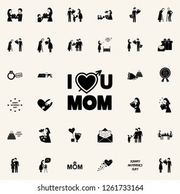 inscription love you mother icon. Mother's Day icons universal set for web and mobile