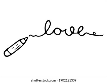 Inscription love you on a white background with a pen. Valentine. Love doodle.