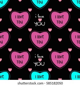 inscription - I love you, seamless, vector, Valentines Day, heart