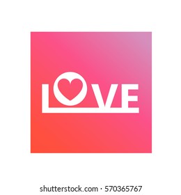 inscription love.Romantic banner for St. Valentine's Day with hearts. A concept of design of an icon for the websites. Lover greeting card. In flat style a vector. On a pink background.