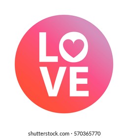 inscription love.Romantic banner for St. Valentine's Day with hearts. A concept of design of an icon for the websites. Lover greeting card. In flat style a vector. On a pink background.