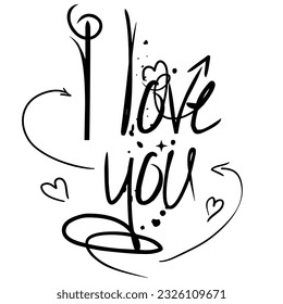 The inscription is made in a modern graffiti style. The inscription I love you. Fashionable vector isolated illustration on a white background. Street inscriptions with marker with details.