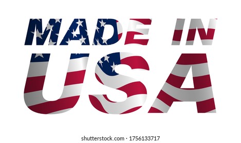 inscription MADE IN THE USA in colors of the American flag. Decorative lettering with american symbols. Vector on a white background