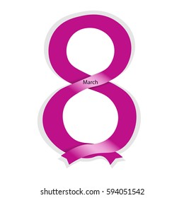 The inscription "March 8" made pink ribbon