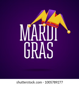 Inscription Mardi Gras with clown joker hat symbol carnival holiday fatty Tuesday