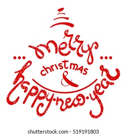 Inscription - Merry Christmas. Hand drawn lettering. Vector, illustration. 