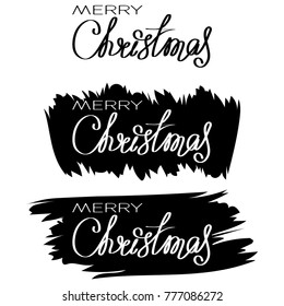 Inscription merry christmas on black paint stain. Design for greeting card, poster, banner and flyers.