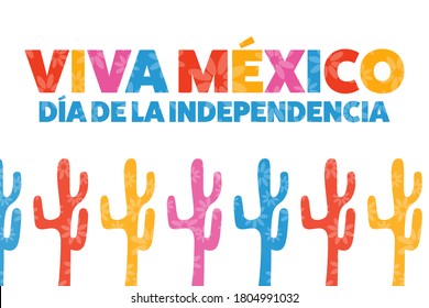 Inscription Mexico Independence Day and Long live Mexico in Spanish. September 16. Holiday concept. Template for background, banner, card, poster with text inscription. Vector EPS10 illustration