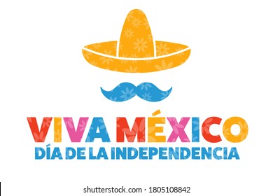 Inscription Mexico Independence Day and Long live Mexico in Spanish. September 16. Holiday concept. Template for background, banner, card, poster with text inscription. Vector EPS10 illustration