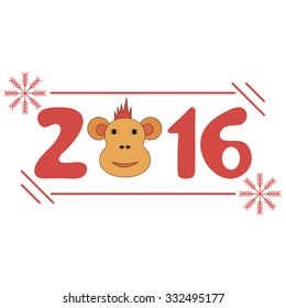 inscription new year 2016 of red monkey on a white background