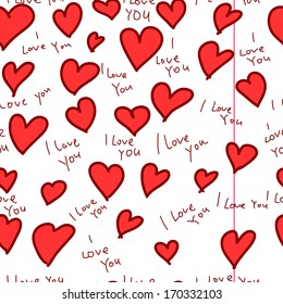Inscription in a notebook, I love you, hearts