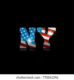inscription "NY" with the US flag inside on black background.