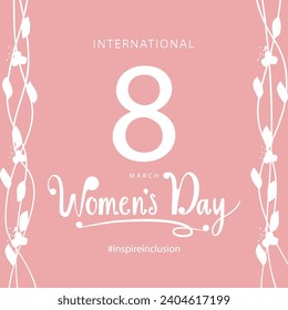Inscription on a pink background International Women's Day. Banner or card for Women's Day.