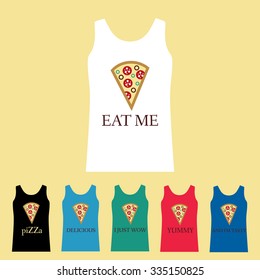 the inscription on t-shirt funny-vector illustration. A slice of pizza with the inscription of the joke on the shirt