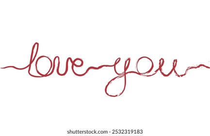 inscription in one line I love you in red on transparent background