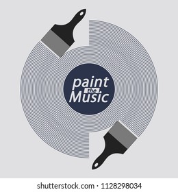 inscription paint the music, t-shirt design, printed products, flat style, original design, vector illustration, music plate image