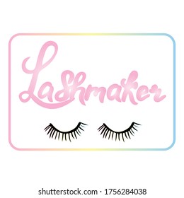 inscription pastel colors maker with eyelashes for banner, business card, icons