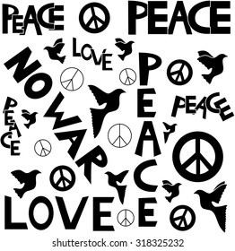 inscription peace and a peace symbol in black and white colors