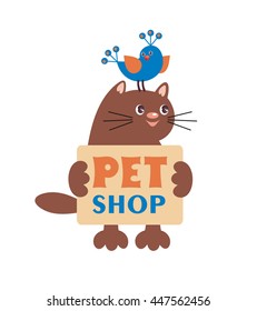 inscription "pet-shop" with images of pets. a design element can be used in the design of business cards, flyers, newsletters