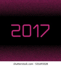 inscription pink beaded 2017. Happy New Year. abstract point. vector background