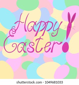 Inscription of pink color with the exclamation mark in the form of a hare