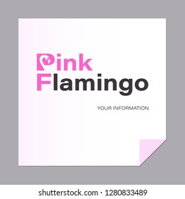 Inscription PINK FLAMINGO. A letter with a bird. Capital letters PF. Logo, emblem. The inscription can be used for environmental posters, a thematic site with a place for information.