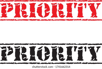 the inscription "priority" written in the style of a military stamp