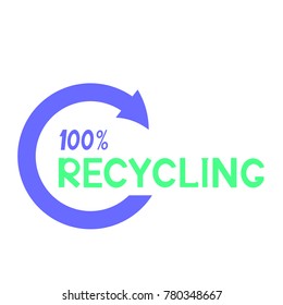 inscription recycling ein hundred percent with arrow in green lilac colors