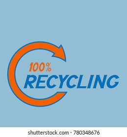 inscription recycling ein hundred percent with arrow in blue orange colors