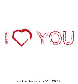 inscription red "I love you" with a heart smeared brush
