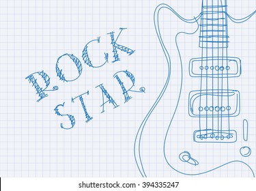 Inscription rock star on notebook sheet patterned guitar