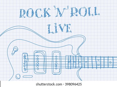 Inscription rock'n'roll live on notebook sheet patterned guitar