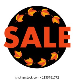 The inscription "sale". Autumn leaves on black background. Design  banner template. Vector
