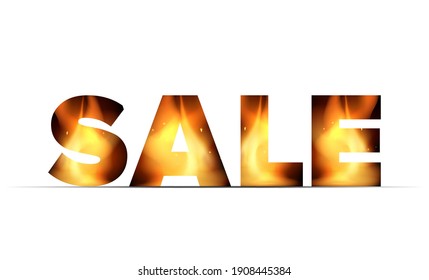 Inscription SALE with fire inside. Isolated on white background. Vector for the design of advertising banners.