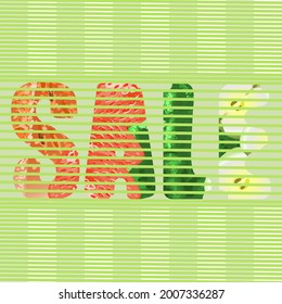 inscription "sale". with geometric elements. fruit letters. suitable for banners, signage, flyers, advertising posters, etc.
