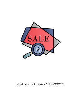 Inscription, sale, magnifier, percentage color gradient vector icon