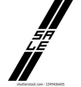 The inscription sale on white background of diagonal stripes. Sale banner. Template for use on flyer, poster, booklet. Two black and white ribbons as decorations. Vector illustration.