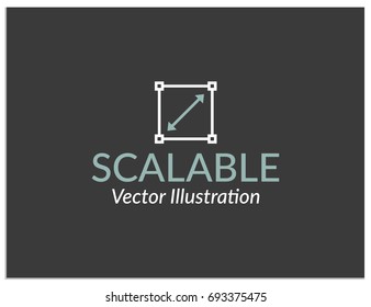 The inscription: scalable vector illustration and an icon with a square and a two-sided arrow inside. Image can be used to symbolize the type of your graphic work