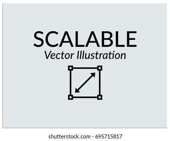 The inscription: scalable vector illustration and an icon with a square and a two-sided arrow inside. Image can be used to symbolize the type of your graphic work