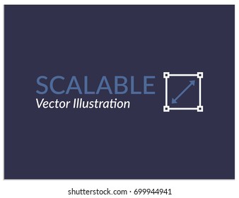 The inscription: scalable vector illustration and an icon with a square and a two-sided arrow inside. Image can be used to symbolize the type of your graphic work