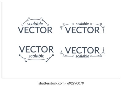 The inscription: "Scalable vector" and a simple integrated minimalistic graphical part that depicts a curved vector line with markers and guides Image can be used to symbolize the type of graphic work