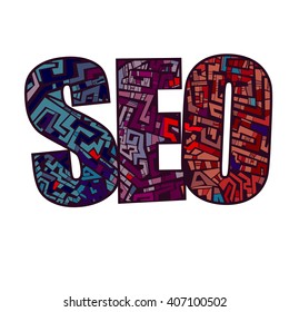 Inscription SEO painted with abstract texture. Search Engine Optimization