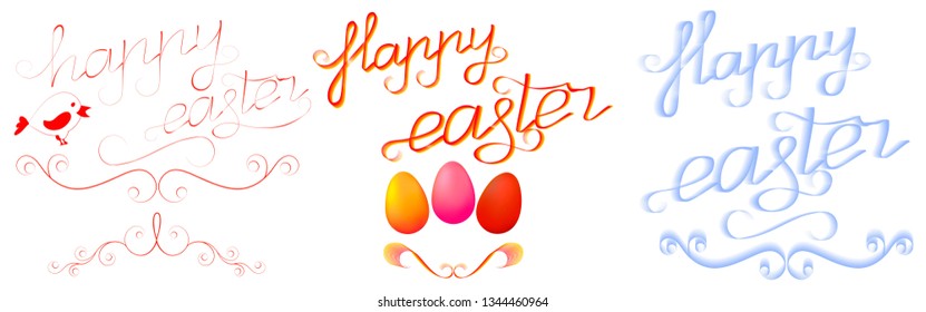 inscription set happy easter and decorative elements, ready to print on packaging, on gifts, on fabric, on covers, on paper, for creating backgrounds, cards, posters, stickers, invitations